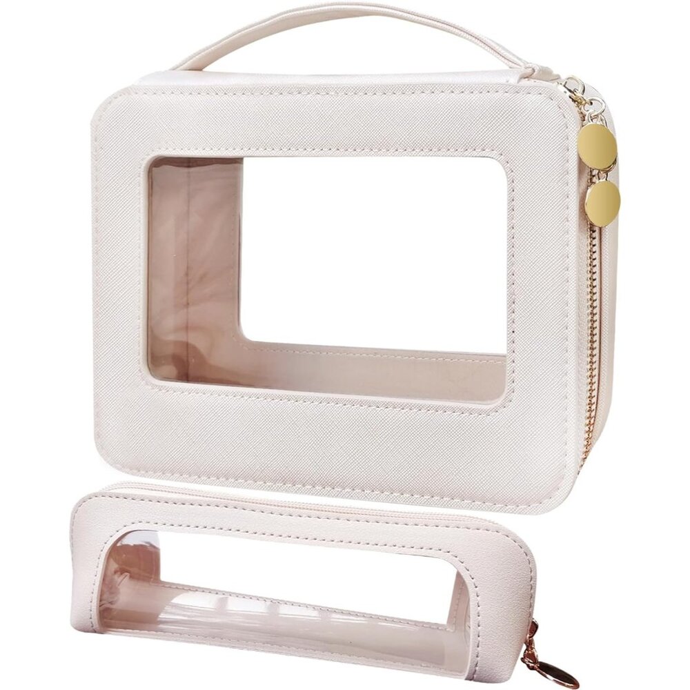 Women's Clear Makeup Bag with Makeup Brush Bag,Double Sided Clear Toiletry Bag